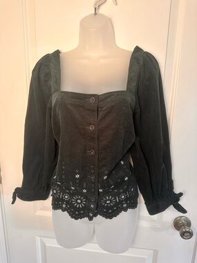 ✨ Madewell Corduroy Embroidered Top Puff Sleeve Cottagecore M ✨